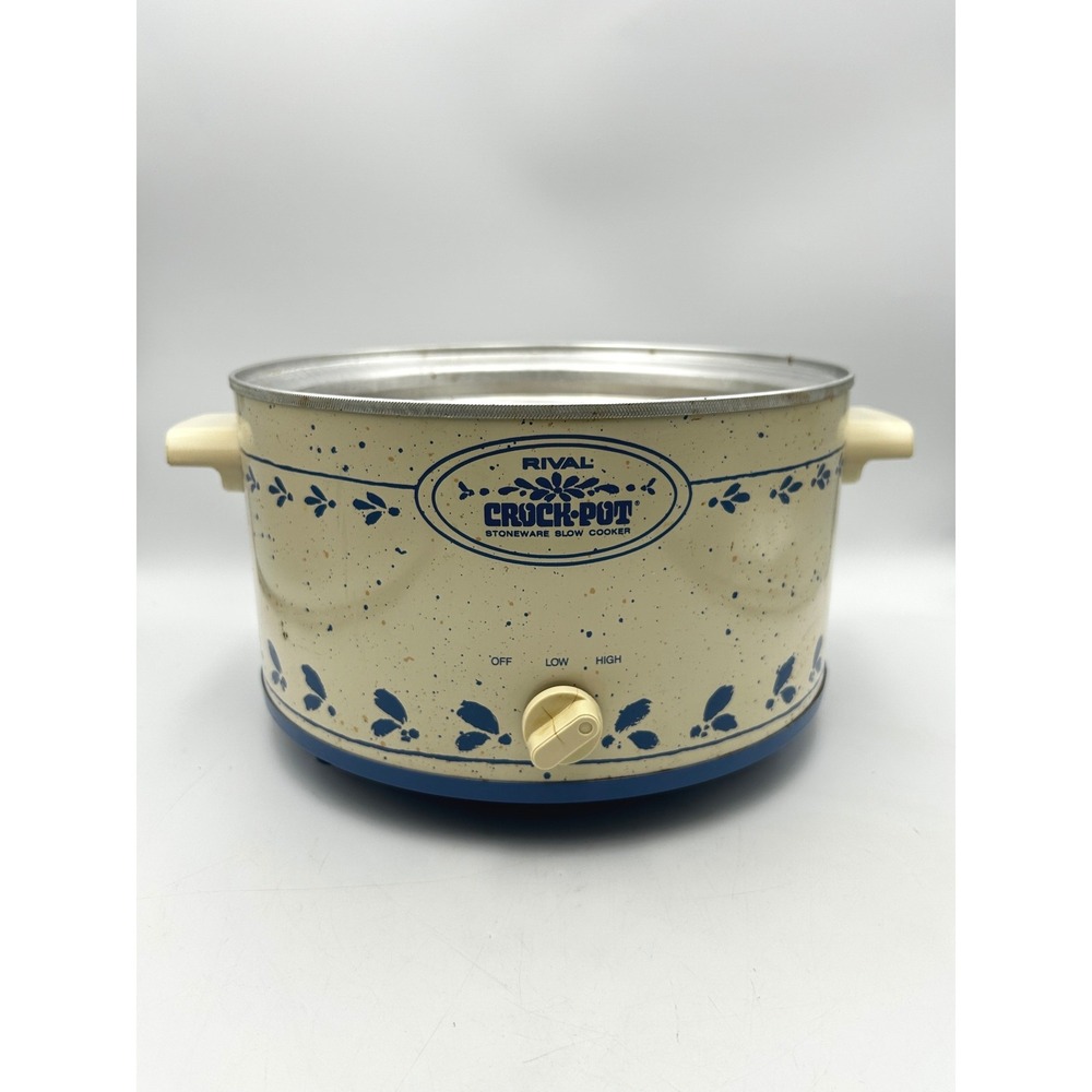 Rival Crock-Pot Slow Cooker Base Blue Cream  5QT Vintage 3355 Tested and Working